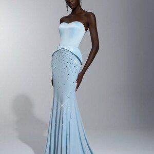 Baby Blue Elegant Luxurious Satin Women's Mermaid Formal Gown